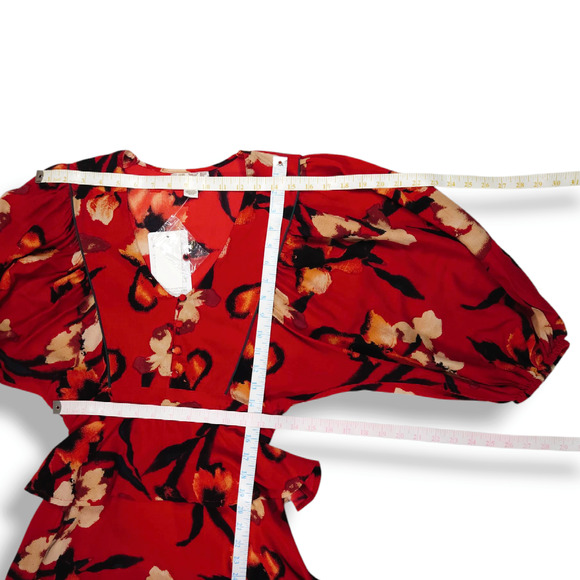 NWT Band of the Free Dolly Floral Puff Sleeve Mini Dress Sz. S [4-6] Red Gold - Picture 10 of 12